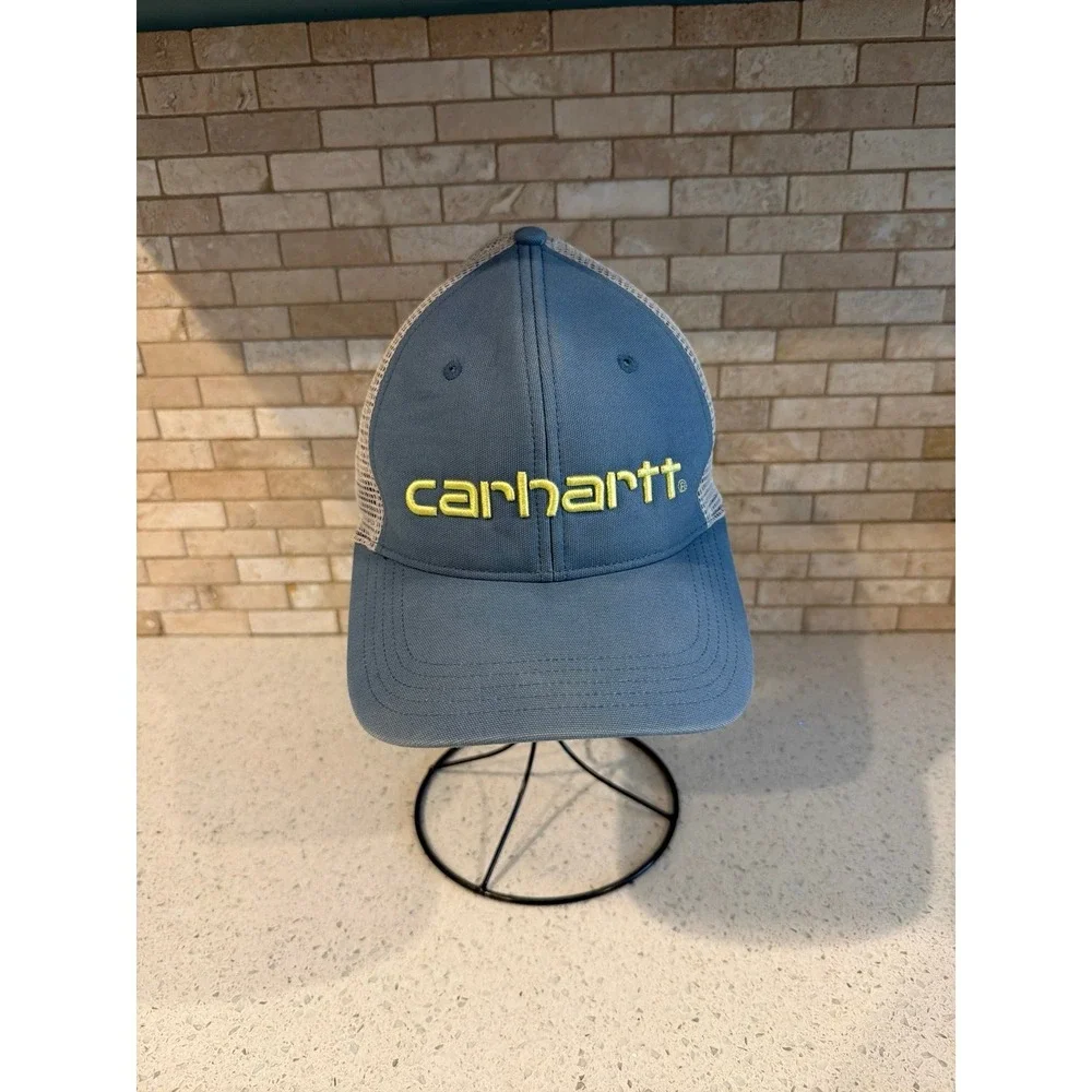 Carhartt Blue Gray Mesh Snapback Trucker Hat Embroidered Logo Adjustable Cap